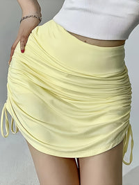 Women's Casual Athletic Skirt, Slim Fit, Ruched Drawstring Detail, Mid-Rise, Solid Color, Semi-Transparent, Soft Knit Fabric - Veloxea