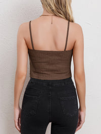 Twist Front Split Cami Top, Sexy V-neck Textured Spaghetti Strap Top For Club & Party, Women's Clothing - Veloxea