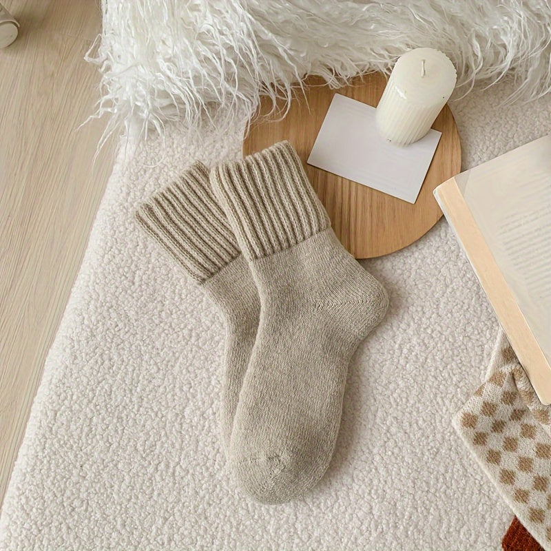 5 Pairs Simple Solid Thickened Socks, Comfy & Soft Unisex Mid Tube Socks, Women's Stockings & Hosiery - Veloxea