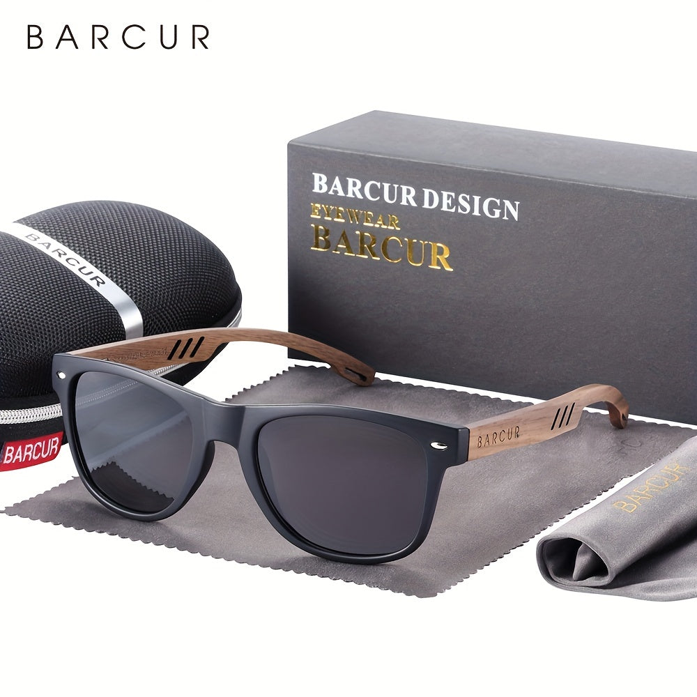 BARCUR, Classic Cool Wooden Temples Sunglasses, UV400 Polarized Sunglasses, For Men Women - Veloxea