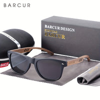 BARCUR, Classic Cool Wooden Temples Sunglasses, UV400 Polarized Sunglasses, For Men Women - Veloxea