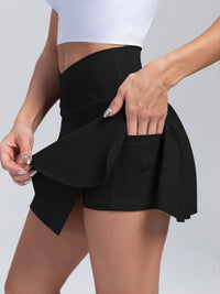 women's high-waist Athletic Skirt Shorts, 2-in-1 Tennis Skort with Pockets, Cross-Waist yoga gym running Sports Skirt, Quick-Dry Fitness Activewear - Veloxea