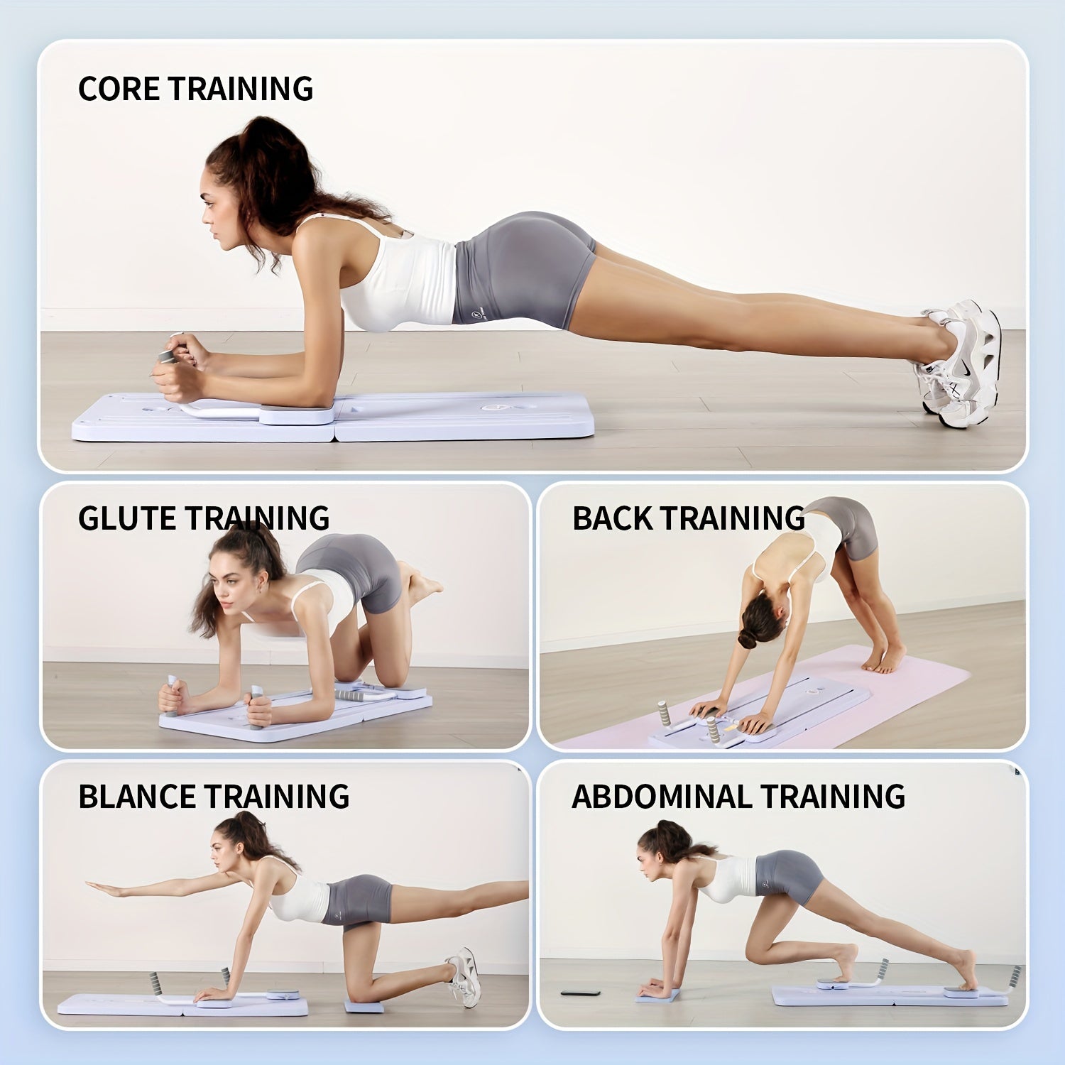 6-in-1 Multifunctional Fitness Board With Automatic Rebound, Abdominal Muscle Roller, Adjustable Slide Ab Roller Wheel Board With Non-Slip Mat - Veloxea