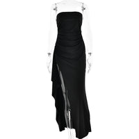Strapless Split Long Dress Summer Fashion Pleated Bridesmaid Dress For Womens
