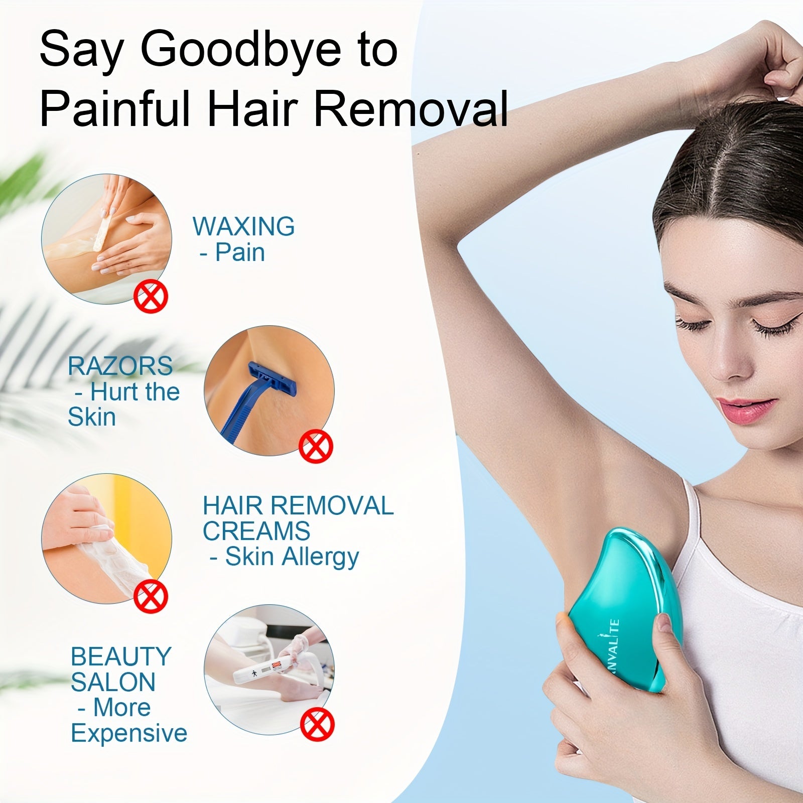 Canvalite Crystal Hair Remover for Women and Men, Fast Painless Magic Crystal Hair Removal Device for Arms Legs Back and Body, Skin Exfoliating Epilators Hair Removal Washable Reusable Portable (Blue) - Veloxea