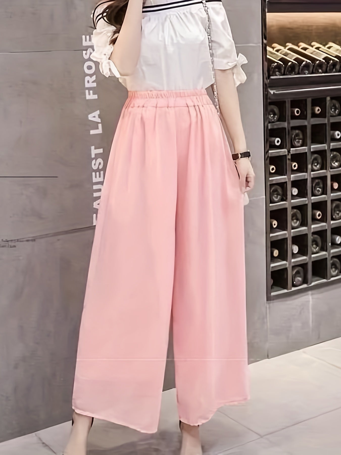 Stylish Chic Wide-Leg Pants, High Elastic Waist Comfort Breathable Material Perfect For Everyday Wear Multiple Colors Pants, Women's Clothing