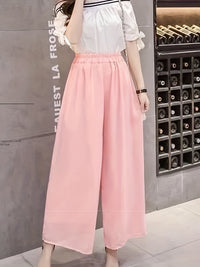 Stylish Chic Wide-Leg Pants, High Elastic Waist Comfort Breathable Material Perfect For Everyday Wear Multiple Colors Pants, Women's Clothing