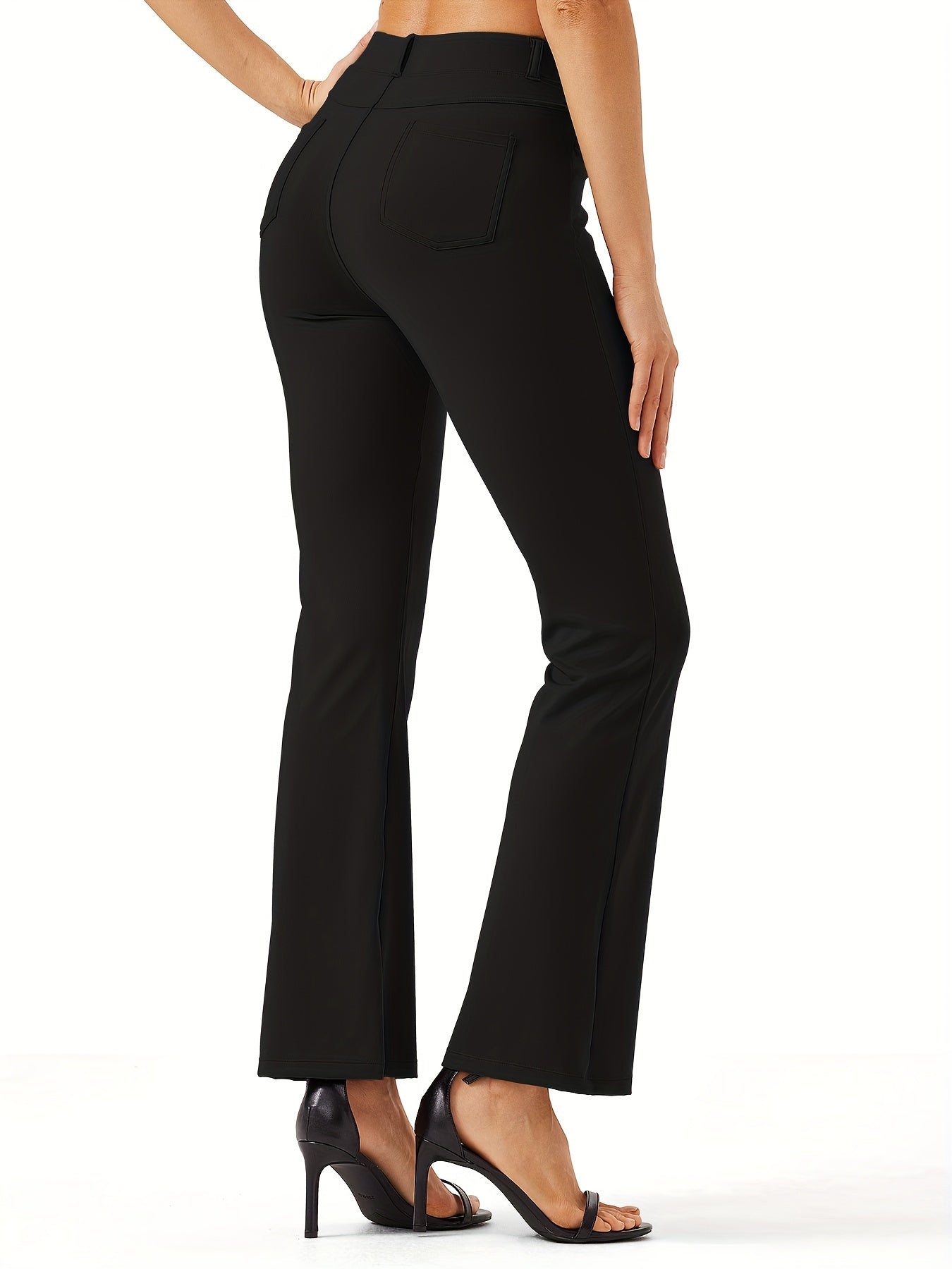 Women's Yoga Dress Work Pants Lightweight Slacks Stretch Casual Office Flare Pants Wide Leg With Belt Loops 4 Pockets - Veloxea