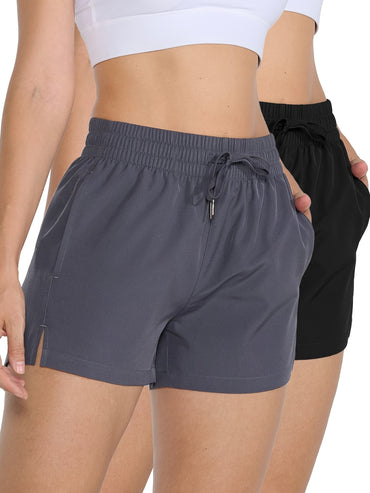 2 Pack 3" Womens Athletic Shorts Basic Running Shorts Lightweight Quick Dry Gym Workout Shorts With Pockets - Veloxea