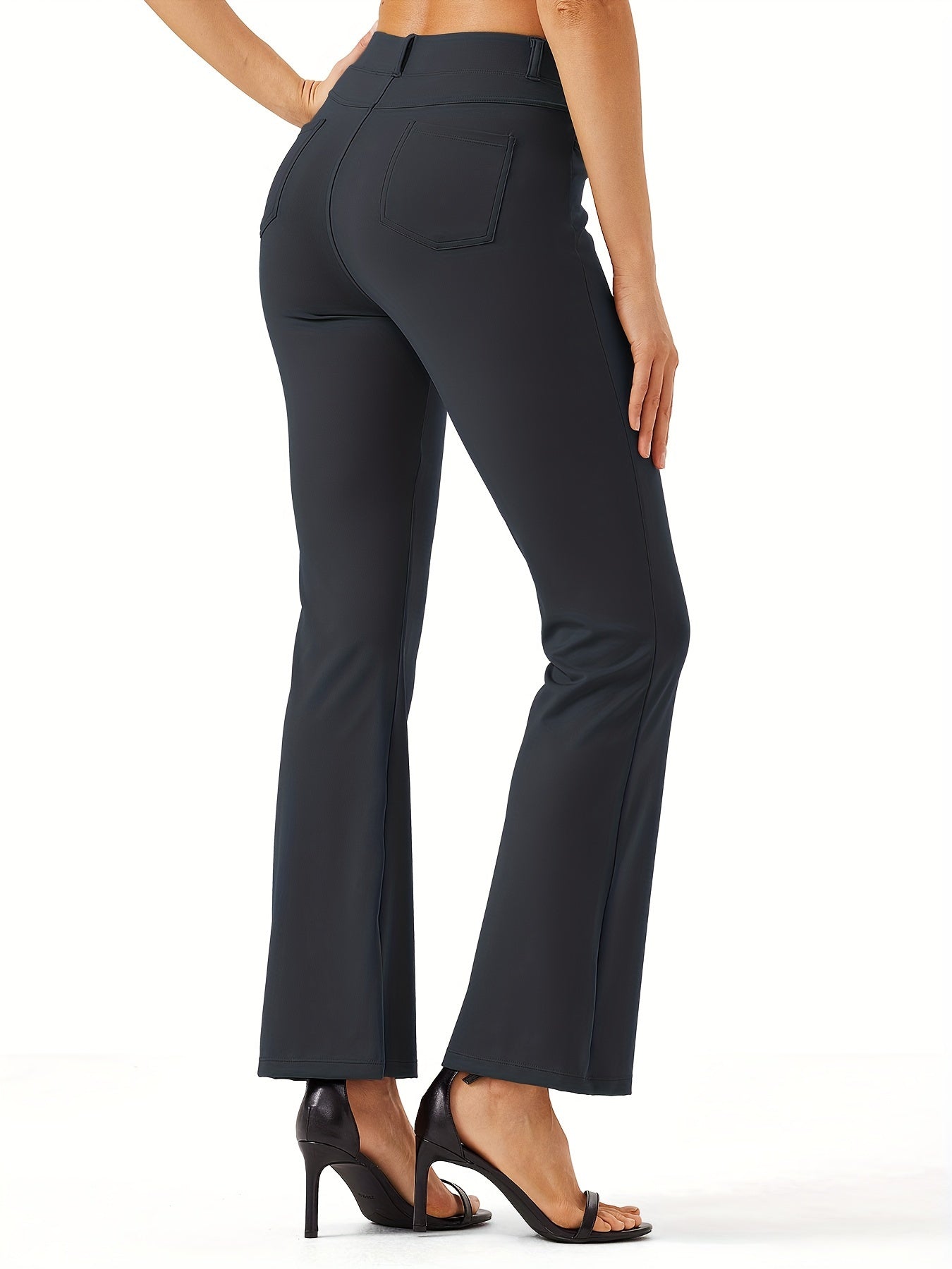 Women's Yoga Dress Work Pants Lightweight Slacks Stretch Casual Office Flare Pants Wide Leg With Belt Loops 4 Pockets - Veloxea