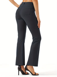 Women's Yoga Dress Work Pants Lightweight Slacks Stretch Casual Office Flare Pants Wide Leg With Belt Loops 4 Pockets - Veloxea