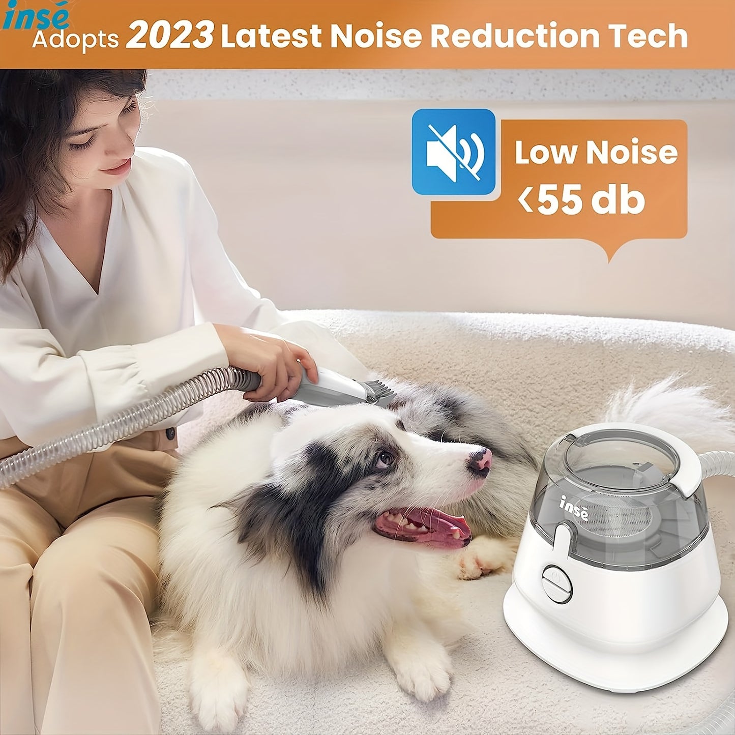 INSE P20 Pet Grooming Vacuum Cleaner, 17KPa powerful suction power, 5-in-1 multifunctional  hair vacuum cleaner - Veloxea