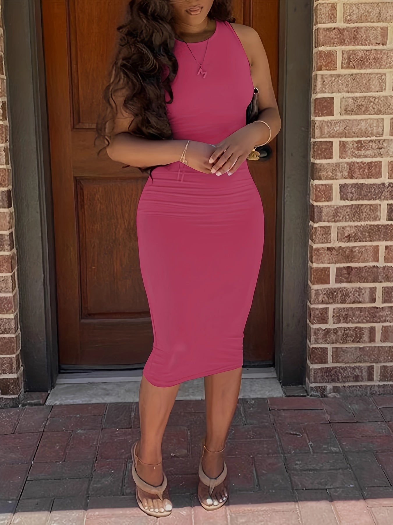 Bodycon Crew Neck Dress, Casual Sleeveless Tank Dress, Women's Clothing