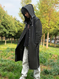 Unisex Hooded Raincoat, Casual Button Up Rain Poncho For Outdoor Raining Days - Veloxea