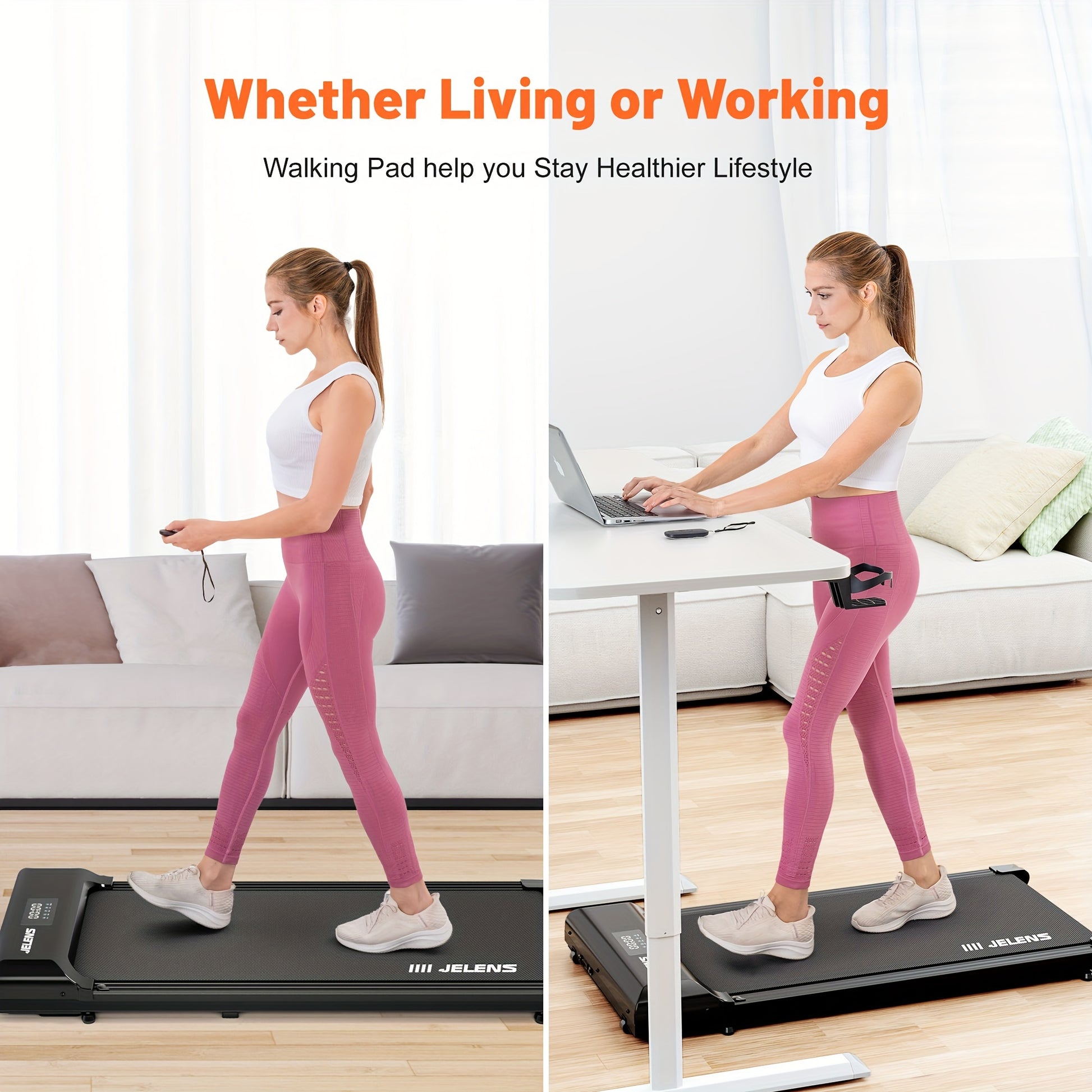 Walking Pad, Under Desk Treadmill for Home Office, 2.5HP Portable Treadmill with Remote Control, Walking Jogging Machine Walking Pad in LED Display - Veloxea