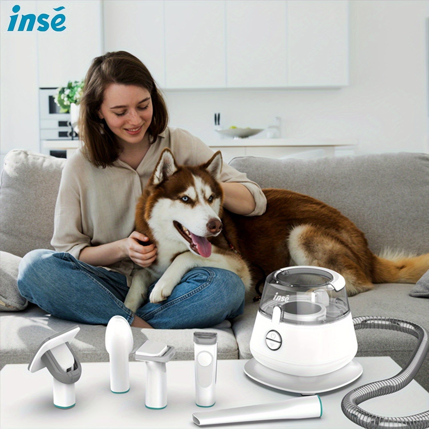 INSE P20 Pet Grooming Vacuum Cleaner, 17KPa powerful suction power, 5-in-1 multifunctional  hair vacuum cleaner - Veloxea