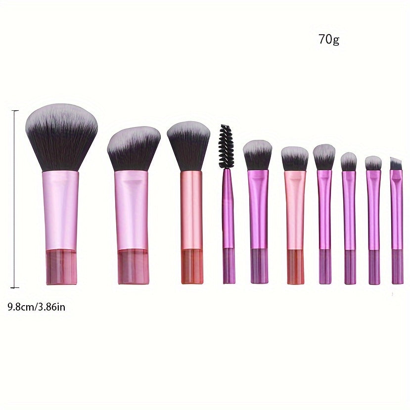 10-Piece Mini Travel Makeup Brush Set - Sleek & Minimalist Design with Portable Storage Bag, High-Quality Cosmetic Brushes for Versatile Makeup Application, Ideal Travel Essentials for Beauty Enthusiasts - Veloxea