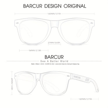 BARCUR, Classic Cool Wooden Temples Sunglasses, UV400 Polarized Sunglasses, For Men Women - Veloxea