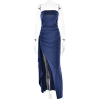 Strapless Split Long Dress Summer Fashion Pleated Bridesmaid Dress For Womens