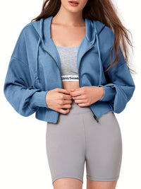 Women's Zip Up Cropped Hoodies Long Sleeve Sweatshirts Drawstring Casual Loose Hooded Hoodie Jackets