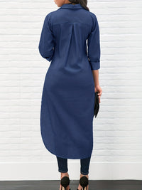 Solid Long Sleeve Button Down Lapel Irregular Hem Shirt, Elegant Pockets Stylish Comfy Shirt, Women's Clothing