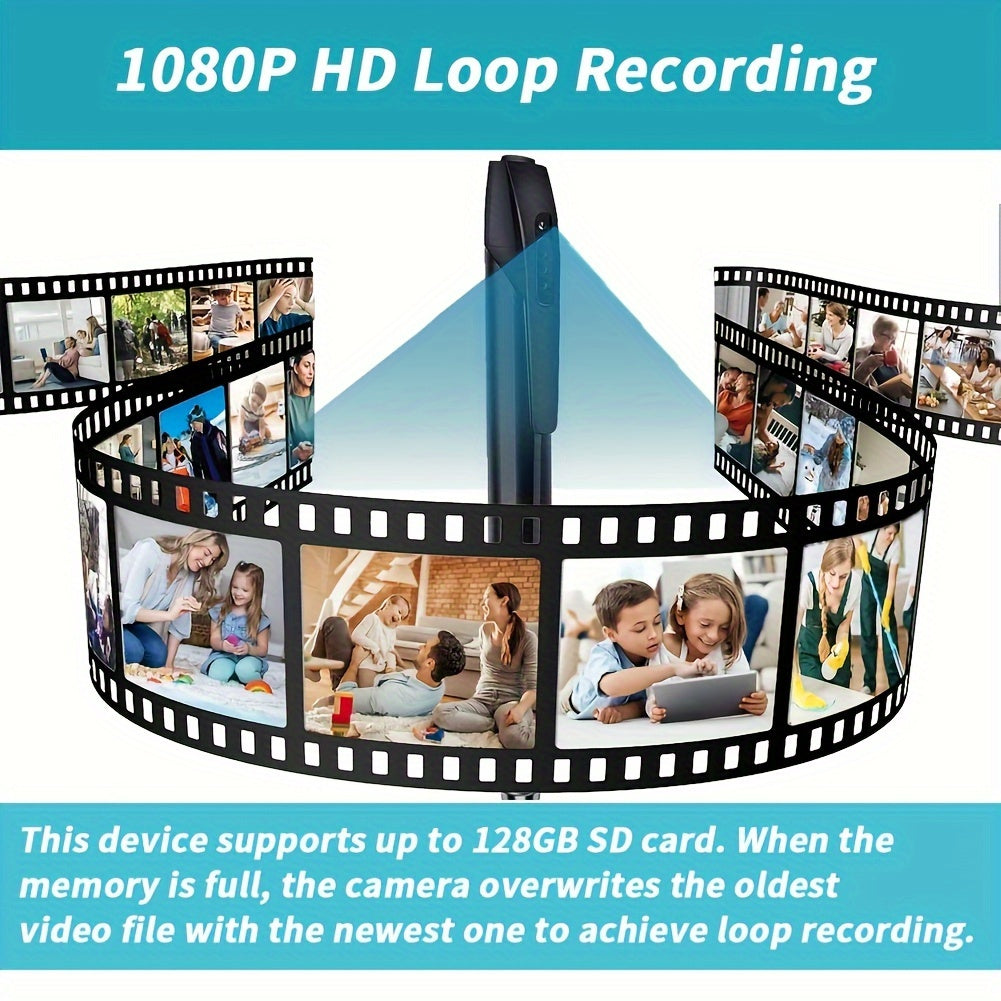 1pc HD 1080P Pen Camera, 64GB Memory Card Included, Portable Mini Surveillance & Security Nanny Cam, Easy-to-Use, For Home Office Meeting Recording, Indoor/Outdoor Use - Veloxea