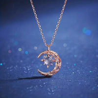 Moon Star Pendant Necklace Inlaid Shiny Moonstone Dainty Clavicle Chain For Women - Veloxea