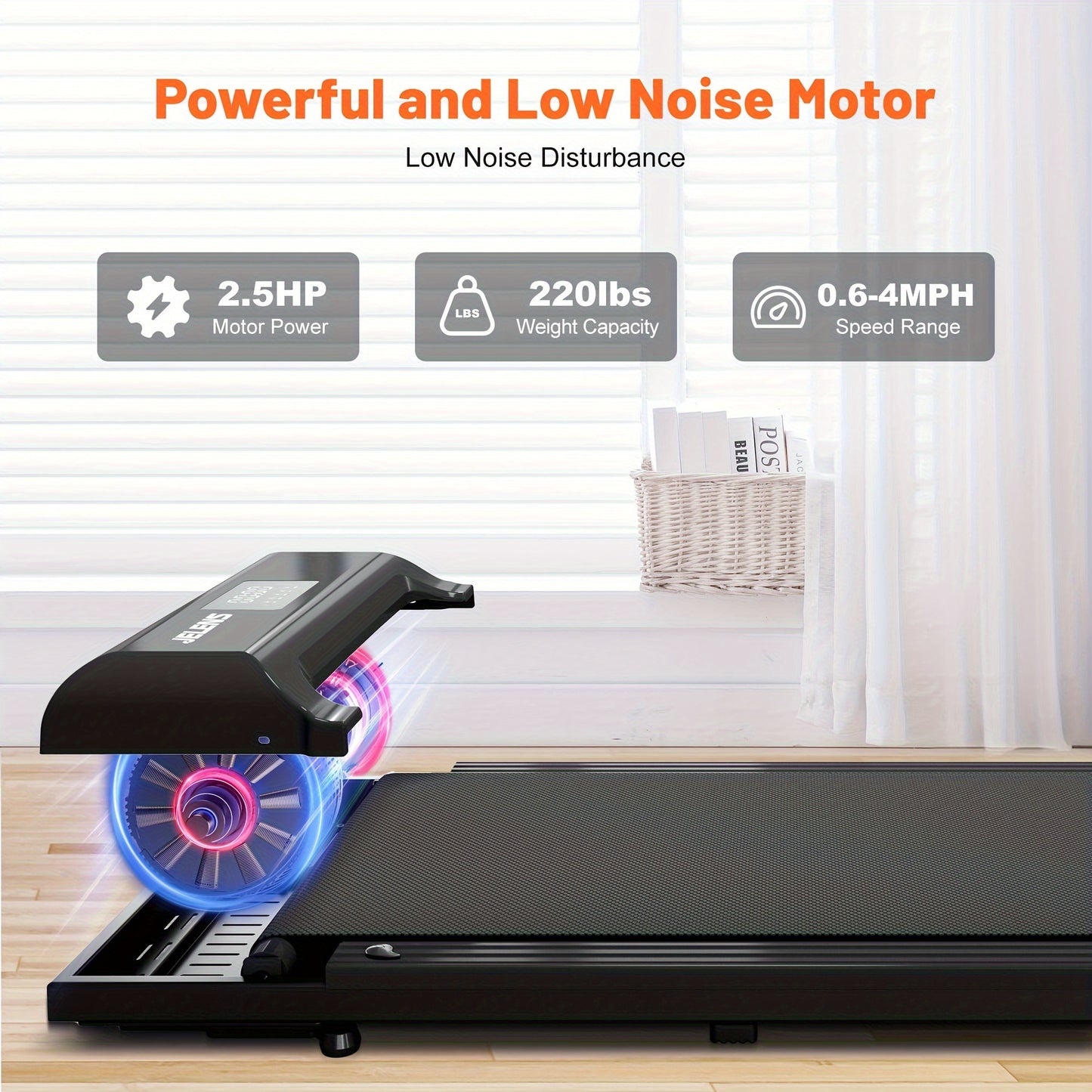 Walking Pad, Under Desk Treadmill for Home Office, 2.5HP Portable Treadmill with Remote Control, Walking Jogging Machine Walking Pad in LED Display - Veloxea