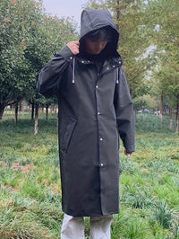 Unisex Hooded Raincoat, Casual Button Up Rain Poncho For Outdoor Raining Days - Veloxea