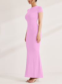 Women's Lounge Basic Casual Long Summer Dress Elegant Short Sleeve Crew Neck Bodycon Maxi Dresses
