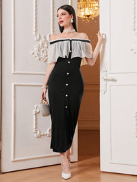 Off-shoulder Lace Cape Dress, Chic Split Hem Slim Dress For Spring & Summer, Women's Clothing