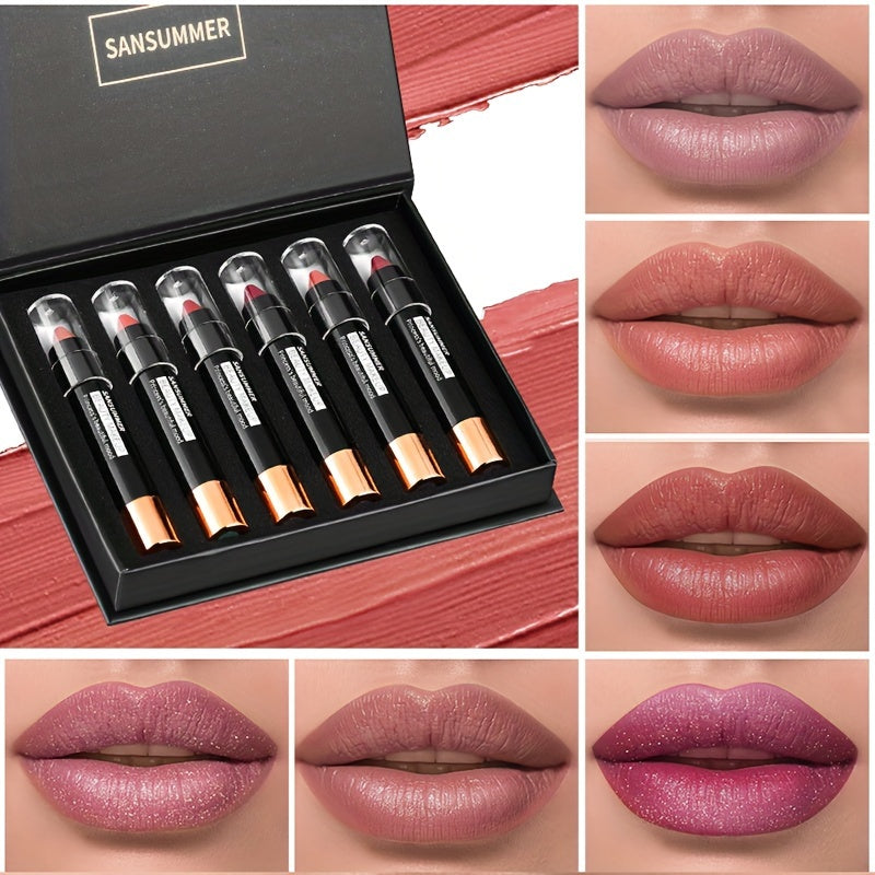 Durable Charm Gift Box, 6 Crayon Lipstick Gift Box, Matte Velvet, Waterproof, Rich, Durable, Easy to Apply, Suitable for Everyone's Popular Colors - Veloxea