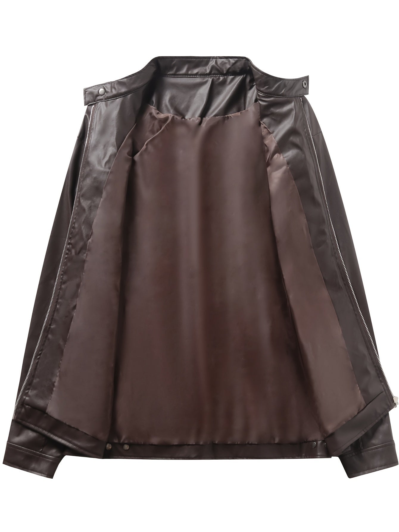 2023 Autumn And Winter New Zipper Cardigan Pocket PU Leather Small Stand Collar MotorcycleJacket Coat Men's Coat - Veloxea