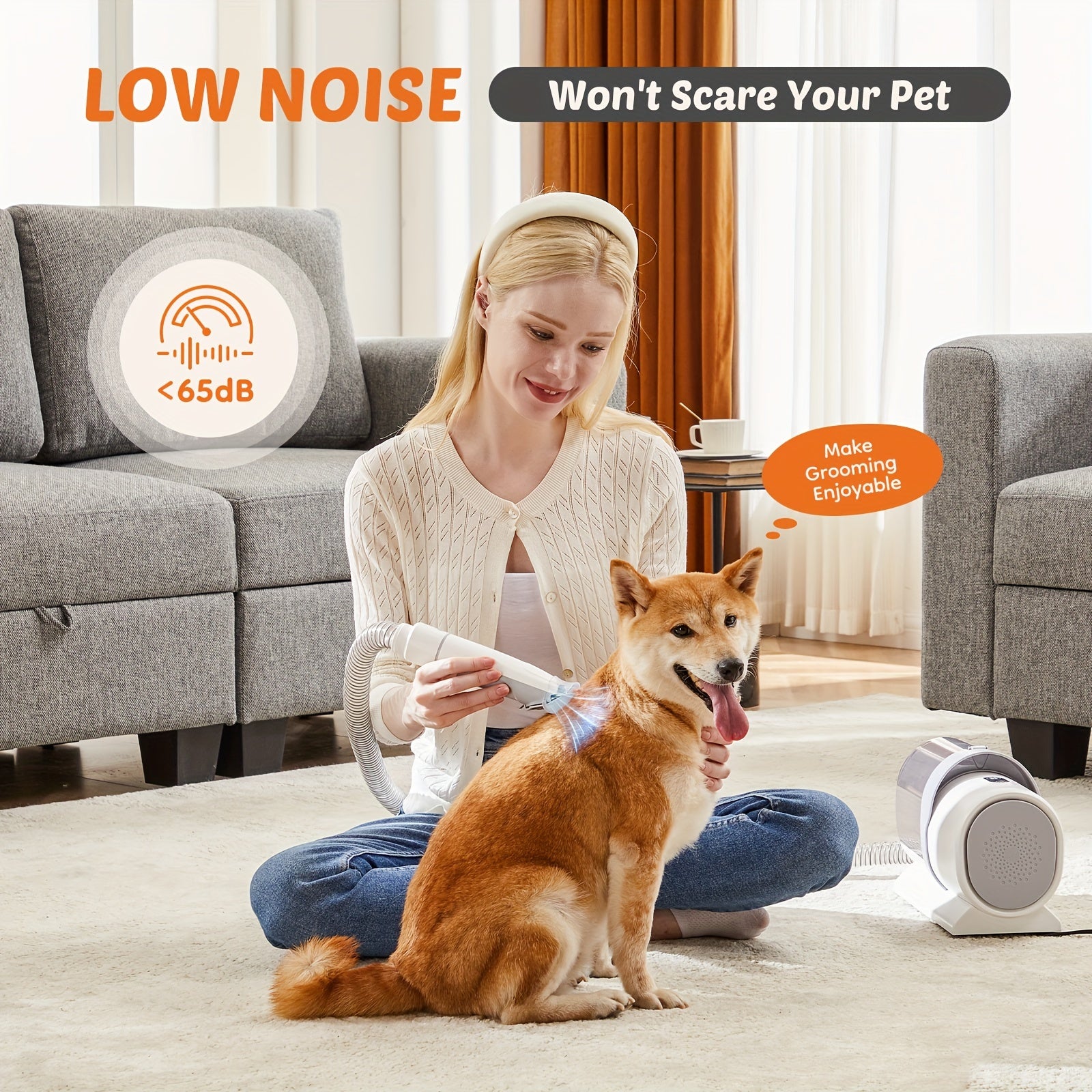 Vacuum Grooming Kit 5 in 1, Pet Vacuum Trimming Set, Strong Sunction Power 99% Pet Hair with Nozzle Head, Roller Brush Tools - Veloxea