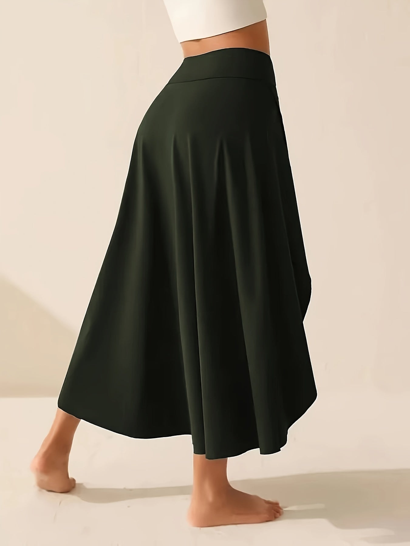 Women's Solid Color Sports Skort, High Waist, Asymmetrical Hem, Open-Knit Fabric, Casual Activewear