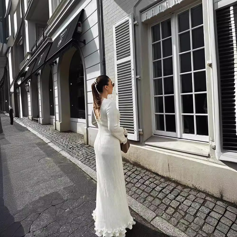 Autumn Solid Color Round Neck Slim Fit Dress