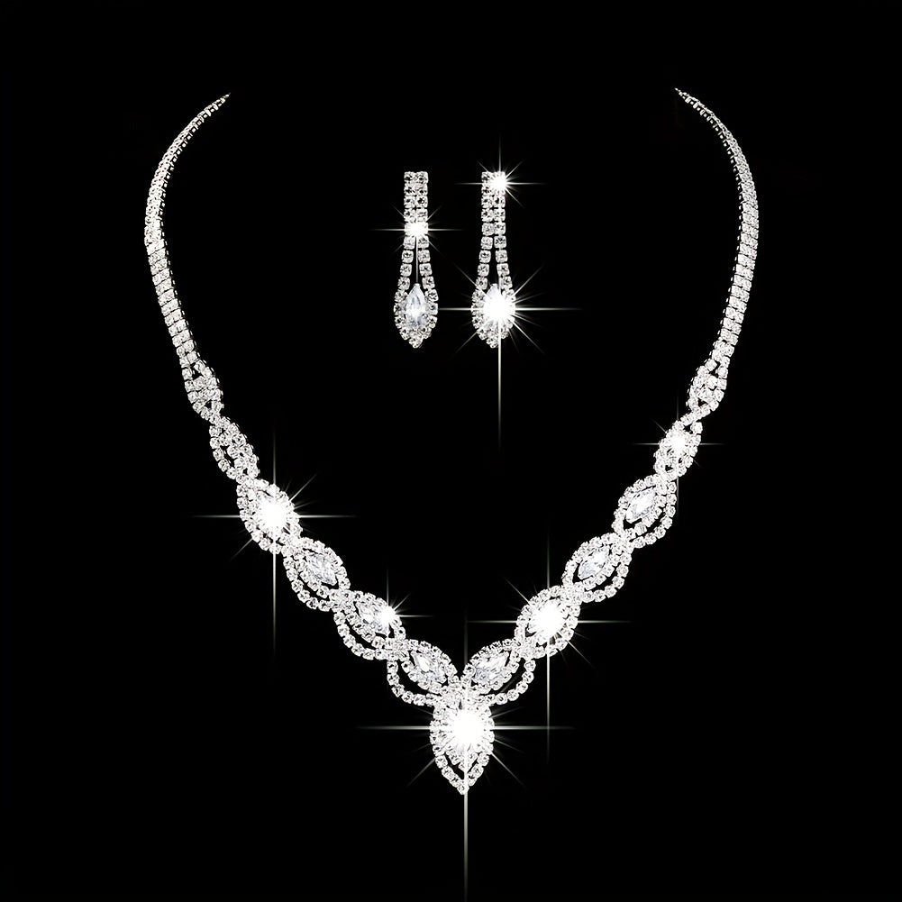 Bridal Wedding Jewellery Set With Necklace & Earrings/ Bracelet Wedding Party Jewelry For Bridal Bridesmaid - Veloxea