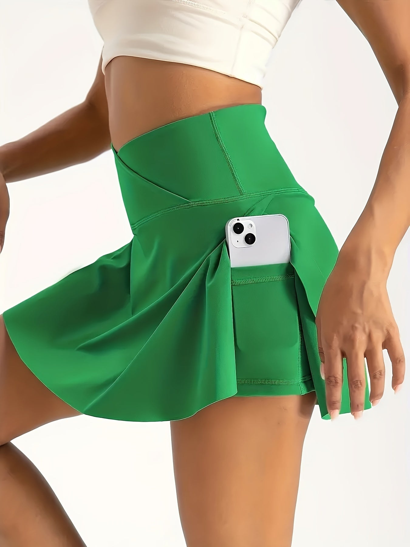 women's high-waist Athletic Skirt Shorts, 2-in-1 Tennis Skort with Pockets, Cross-Waist yoga gym running Sports Skirt, Quick-Dry Fitness Activewear - Veloxea