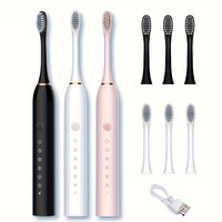 Electric Toothbrush With 6 Modes And A Smart Timer, Suitable For Both Men And Women, Rechargeable USB Electric Toothbrush, Oral Hygiene, 4/8 Replacement Heads, Sensitive Gums And Teeth Special Soft Toothbrush - Veloxea