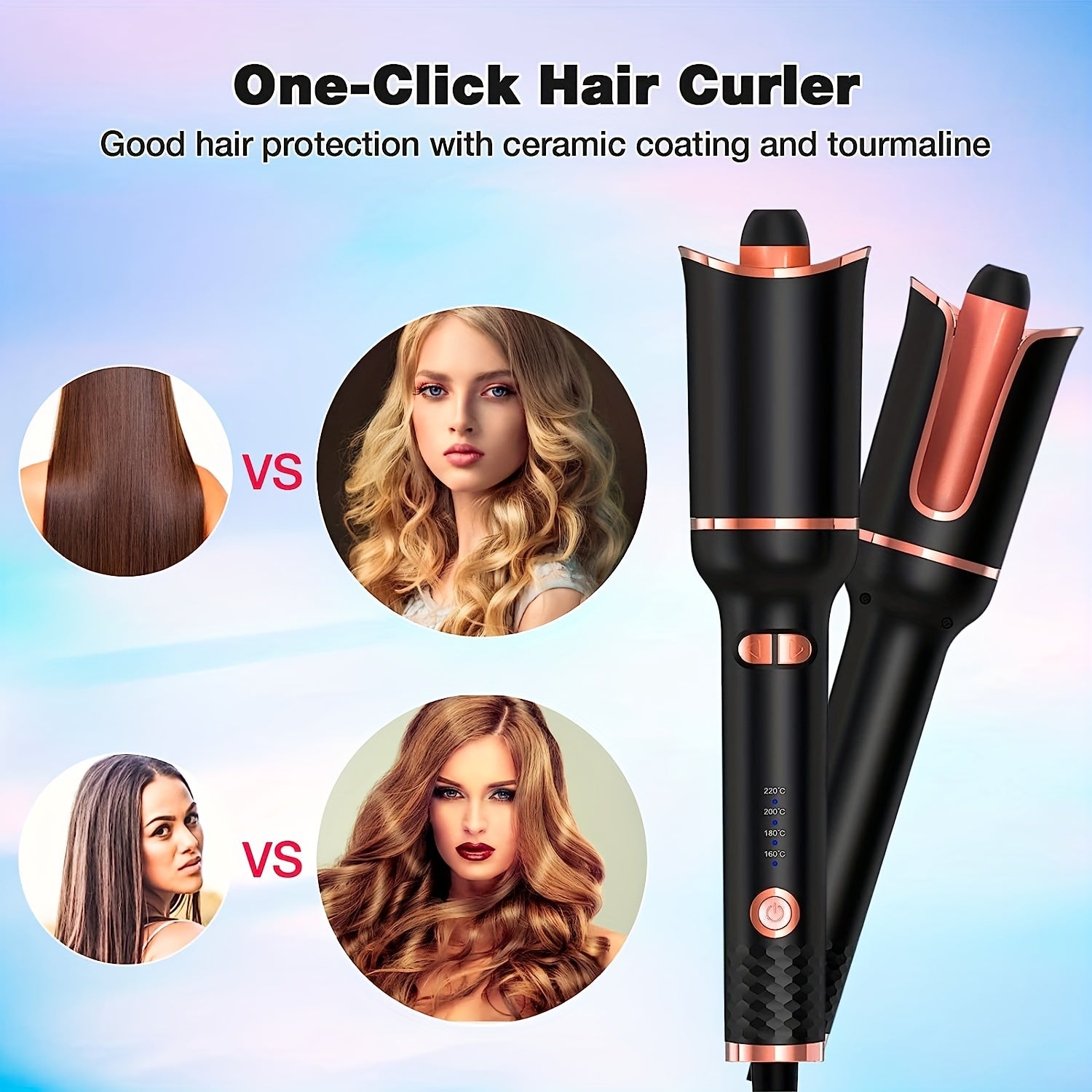 Automatic Hair Curler, Ceramic Ionic Barrel Automatic Hair Curling Iron, Auto Curling Wand With 1" Large Rotating Barrel & 4 Temps & 3 Timer Settings, Dual Voltage Spin Iron For Hair Styling (Upgrade) - Veloxea