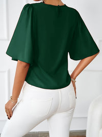 Solid Crew Neck Blouse, Elegant Ruffle Sleeve Blouse, Women's Clothing - Veloxea