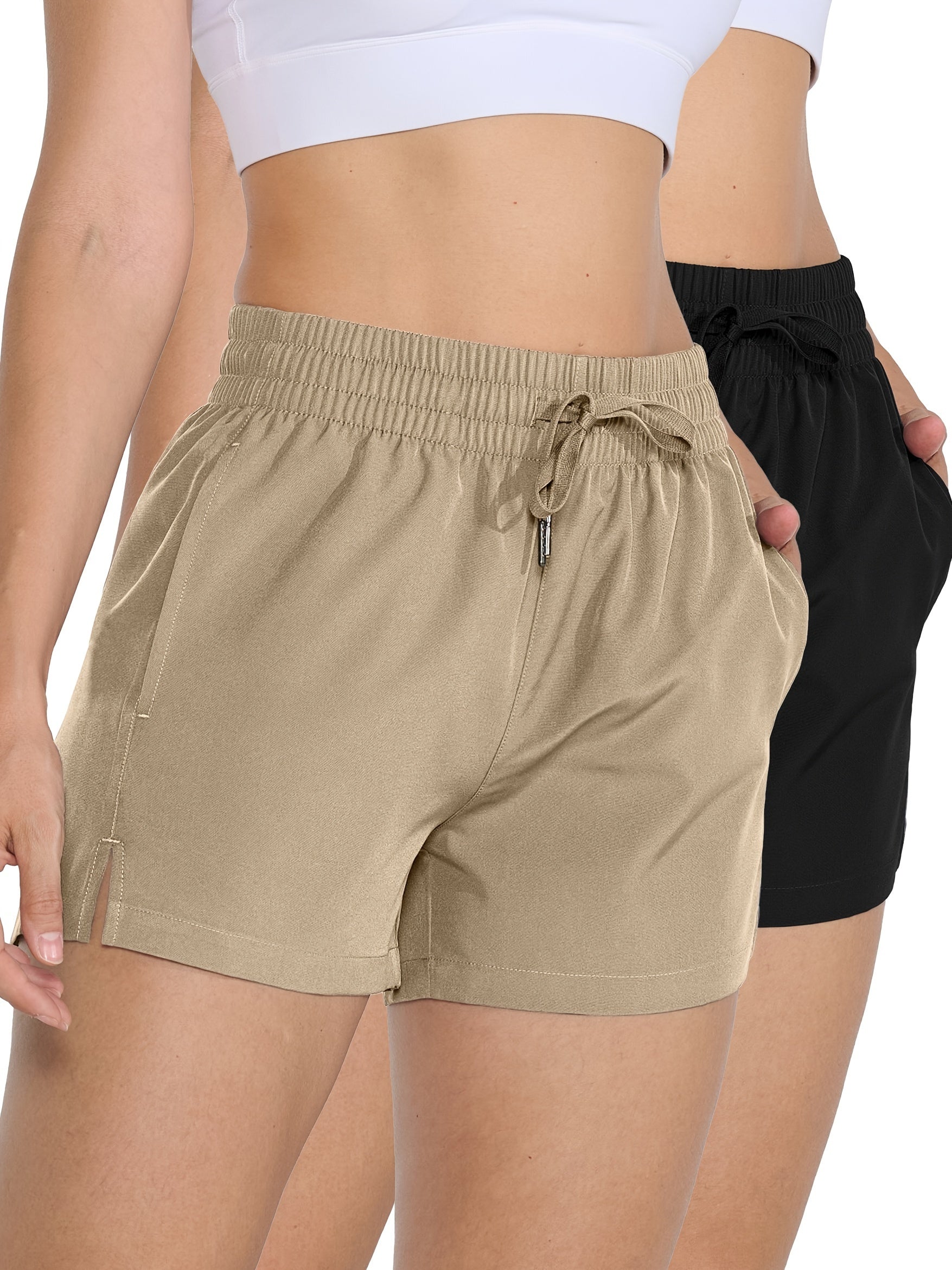 2 Pack 3" Womens Athletic Shorts Basic Running Shorts Lightweight Quick Dry Gym Workout Shorts With Pockets - Veloxea