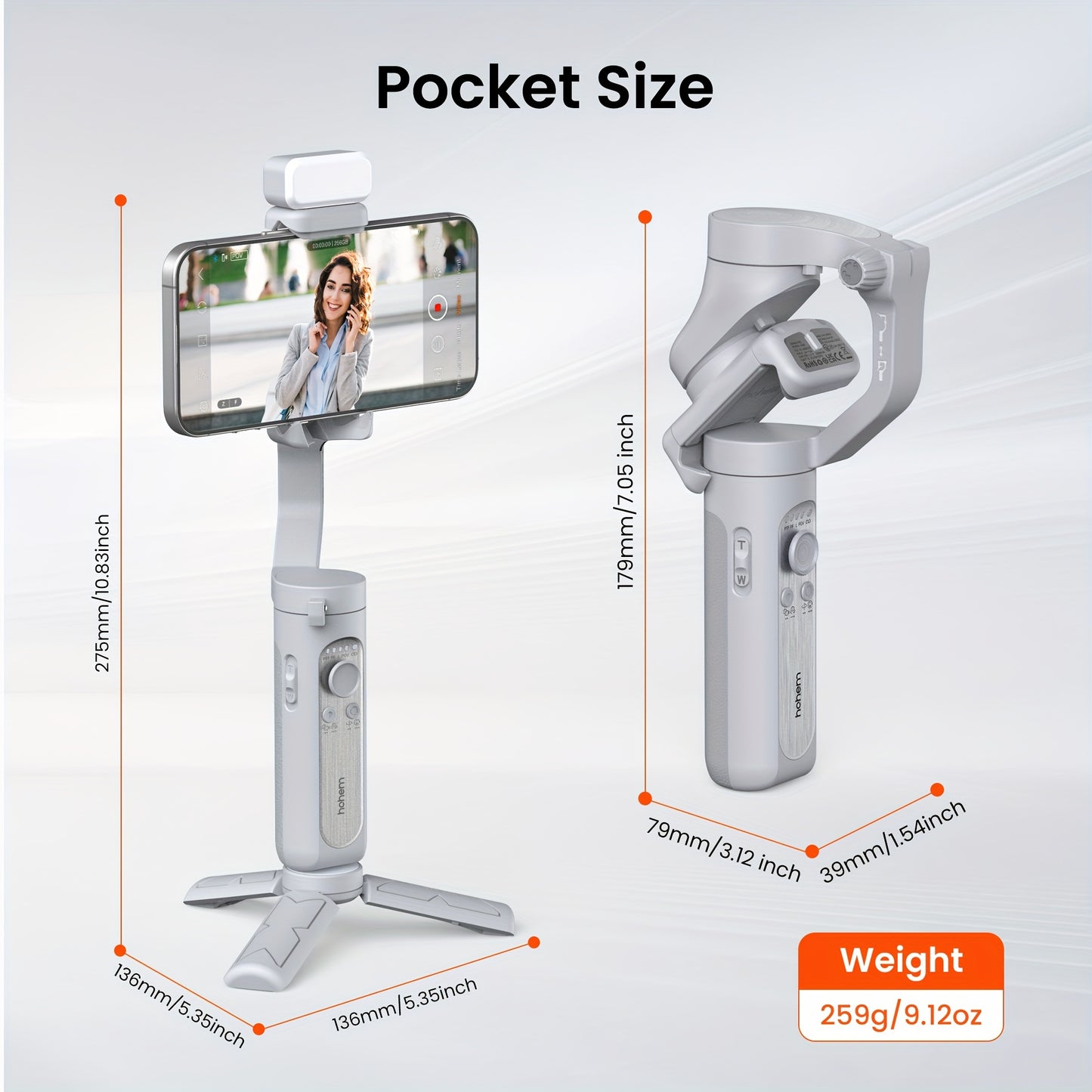 hohem iSteady XE Kit Gimbal Stabilizer for Smartphone, 3-Axis Phone Gimbal, Magnetic Fill Light