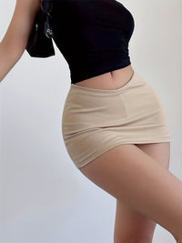 V-shape Low Waist Solid Skirt, Sexy Slim Fit Bodycon Party Skirt For Spring & Summer, Women's Clothing - Veloxea