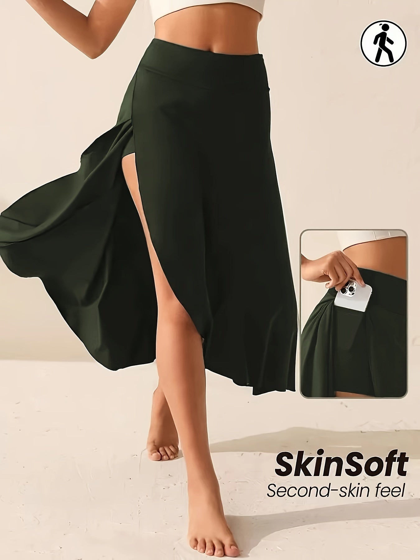 Women's Solid Color Sports Skort, High Waist, Asymmetrical Hem, Open-Knit Fabric, Casual Activewear