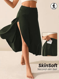 Women's Solid Color Sports Skort, High Waist, Asymmetrical Hem, Open-Knit Fabric, Casual Activewear