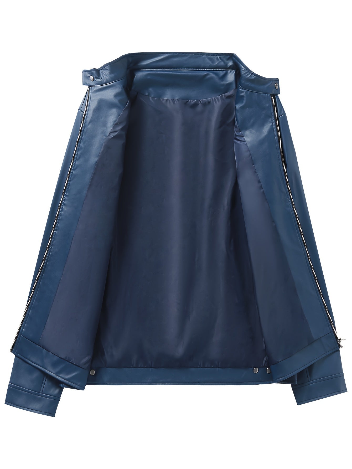 2023 Autumn And Winter New Zipper Cardigan Pocket PU Leather Small Stand Collar MotorcycleJacket Coat Men's Coat - Veloxea