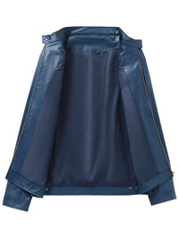 2023 Autumn And Winter New Zipper Cardigan Pocket PU Leather Small Stand Collar MotorcycleJacket Coat Men's Coat - Veloxea