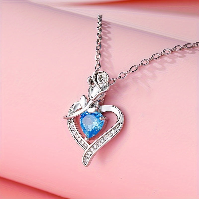 1 Piece Rose Heart Pendant Necklace, Flower Necklace, Birthday Gift, Anniversary Gift For Daughter, Mom, Grandma, Y2k Mother's Day Gift - Veloxea