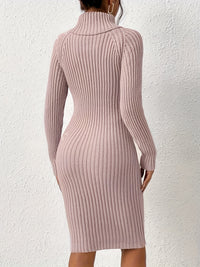 Twist Front Turtle Neck Sweater Dress, Elegant Long Sleeve Slim Fit Dress For Fall & Winter, Women's Clothing